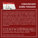 Comunicado - alteração de feriado